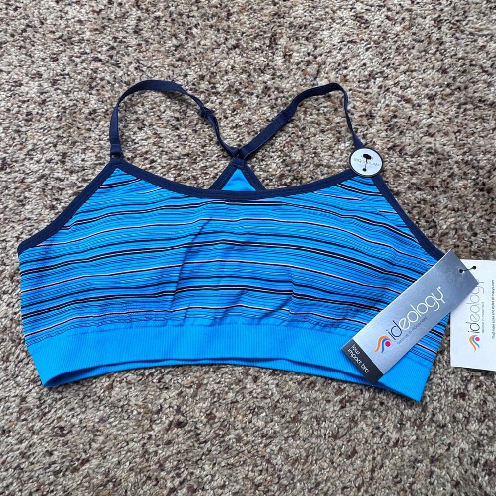 Ideology Womens Low Impact Sports Bra Blue Striped XL NWT 75519T250
